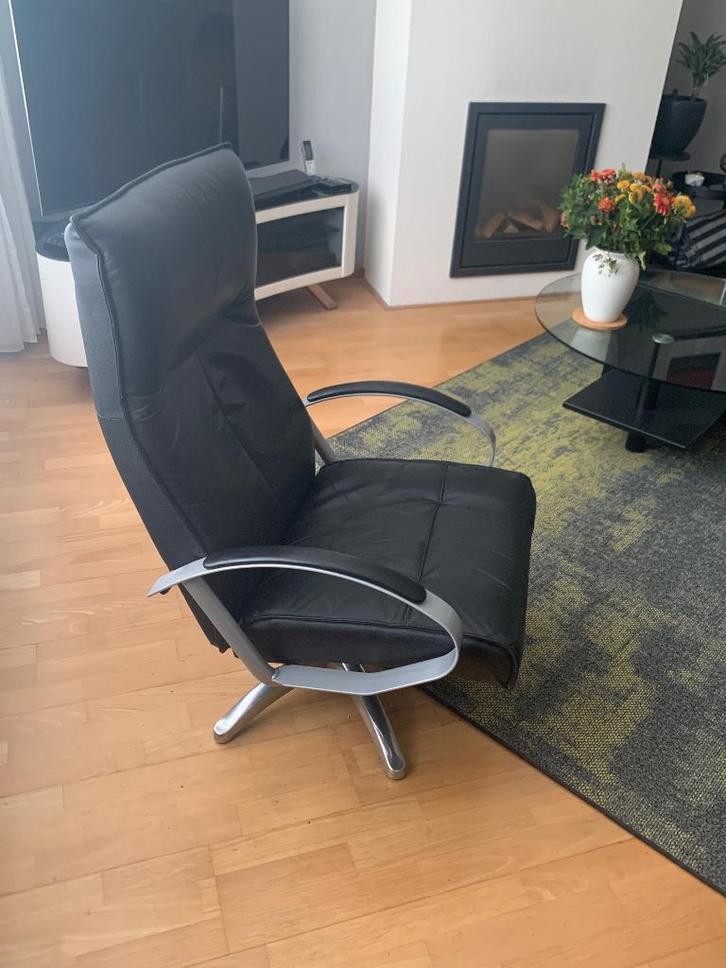 relaxstoel leder, Huis en Inrichting, Fauteuils, Gebruikt, Leer, Metaal, 50 tot 75 cm, Minder dan 75 cm, Ophalen