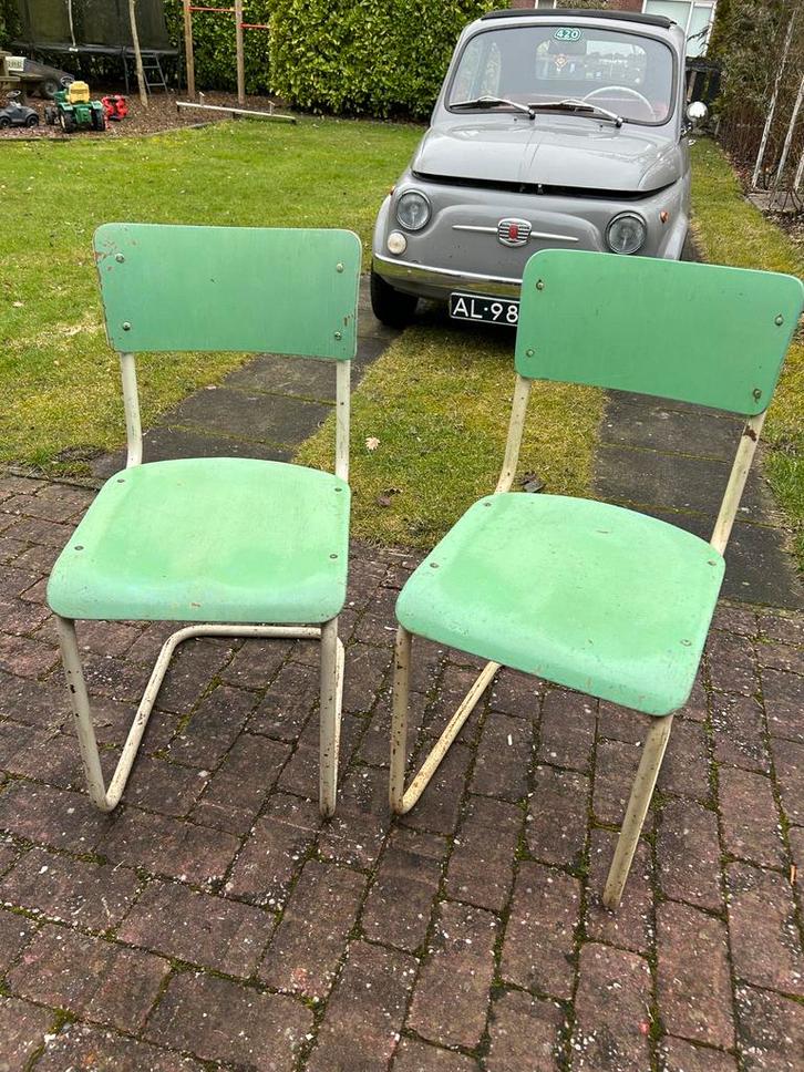 2 Vintage stoelen Jaren '50/'60, Huis en Inrichting, Stoelen, Gebruikt, Twee, Metaal, Overige kleuren, Ophalen