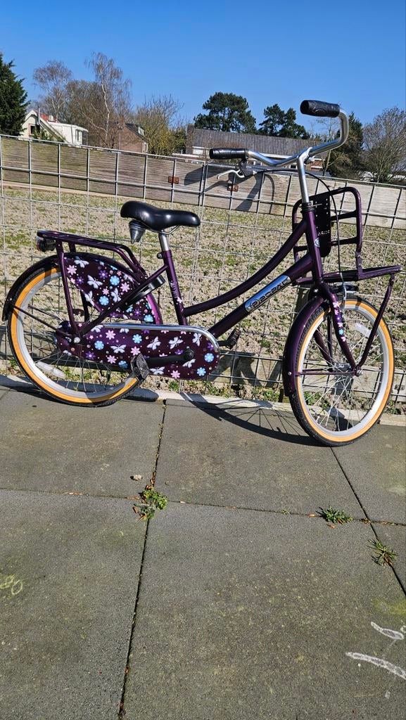 Paarse Popal kinderfiets met bloemen en vlinders, 22 inch, Fietsen en Brommers, Ophalen, 22 inch, Gebruikt, Handrem