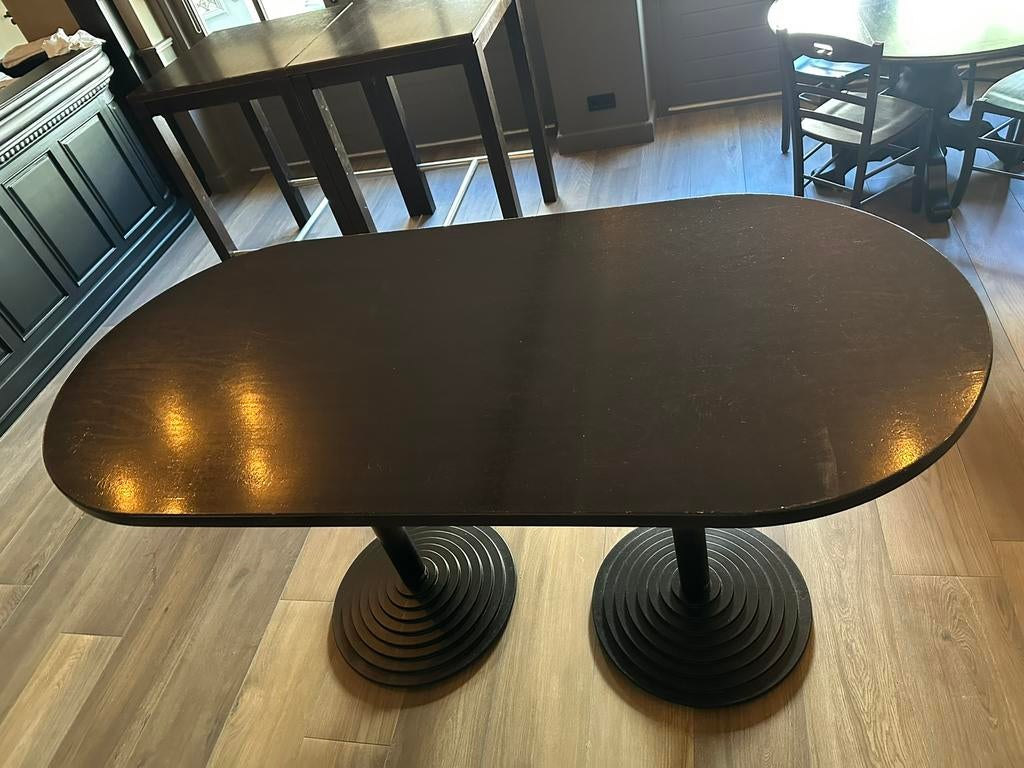 Statafel ovaal 190 x 90 verstelbaar zwart stalen poten, Ophalen, In hoogte verstelbaar, Gebruikt