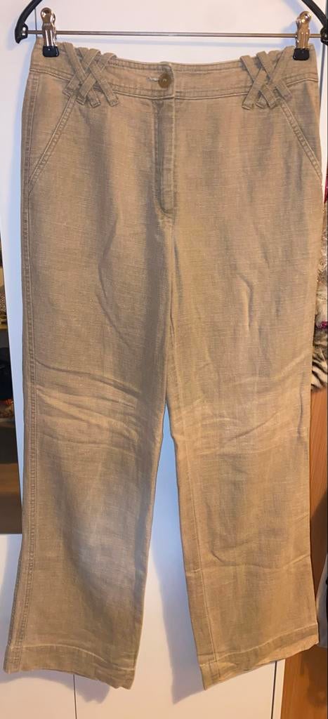 Beige linnen broek met decoratieve tailleband, Kleding | Dames, Broeken en Pantalons, Verzenden, Beige, Driekwart, Maat 36 (S)