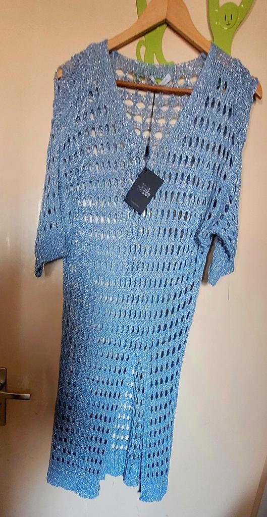 Lichtblauwe gehaakte tuniek/strandjurk, One size, Kleding | Dames, Tops, Nieuw, Maat 42/44 (L), Blauw, Korte mouw, Ophalen of Verzenden