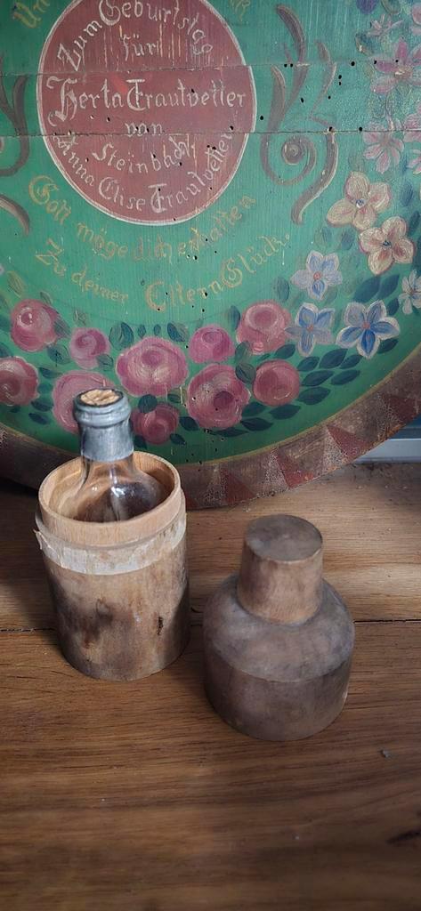 Oude houten fles met glazen flesje Elixer vegetal Garnier, Antiek en Kunst, Curiosa en Brocante, Ophalen of Verzenden