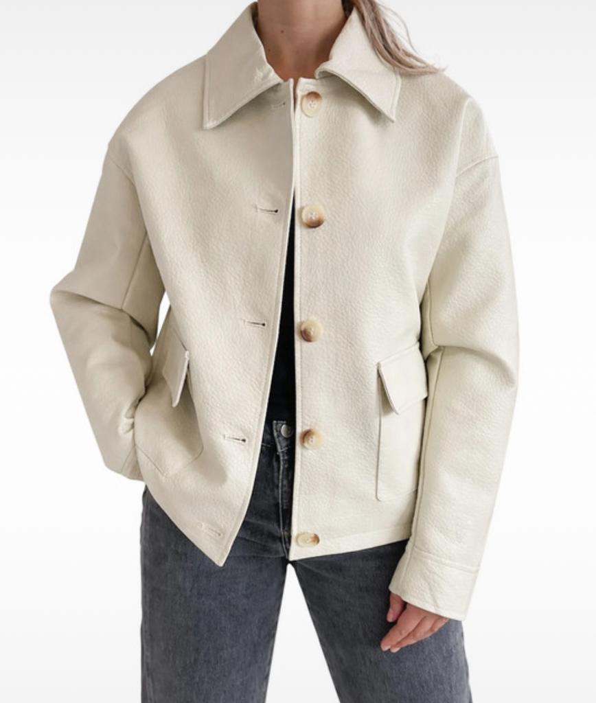 Oversized leren jacket creme, Kleding | Dames, Jassen | Zomer, Ophalen of Verzenden, Nieuw, Beige