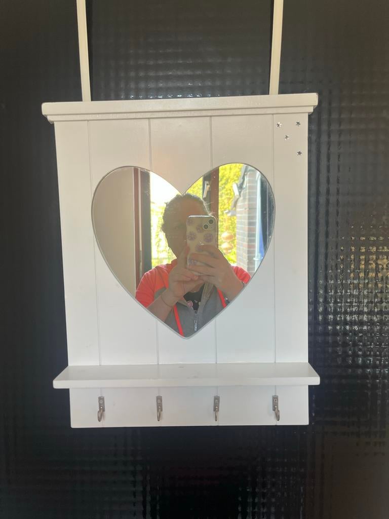 Spiegel met hartvorm en kapstok voor kast of deur, Huis en Inrichting, Woonaccessoires | Spiegels, Minder dan 50 cm, 100 tot 150 cm