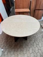 Eettafel rond 130 cm marmer blad onderstel acaciahout, Ophalen, Overige materialen, Japamdi, Rond