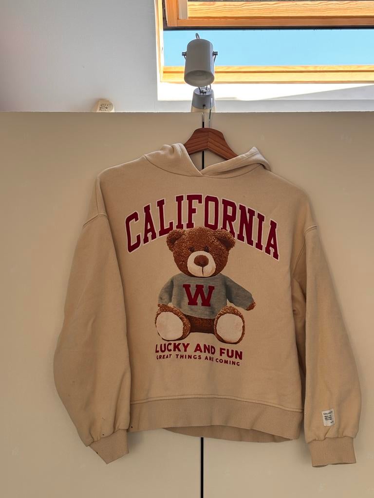 Zara Hoodie Beige met Teddybeer Print - Maat 164, Kinderen en Baby's, Kinderkleding | Maat 164, Ophalen of Verzenden, Gebruikt