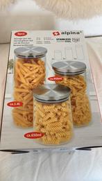 3 nieuwe Alpina voorraadpotten glas met chrome, Ophalen