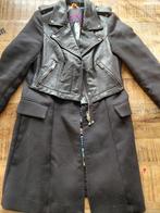 Zwarte manteljas met leren bovenstuk maat 38, Ophalen of Verzenden, Zo goed als nieuw, Maat 38/40 (M), Zwart