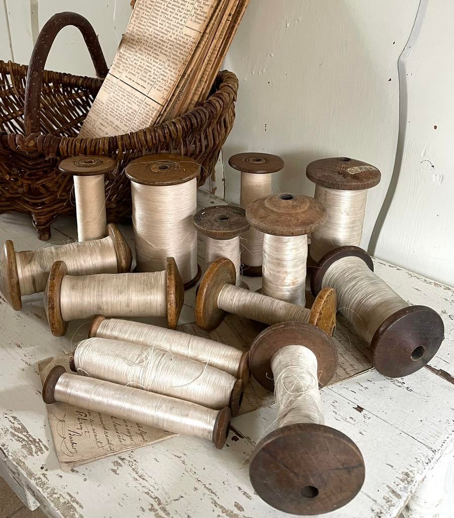 Brocante oude houten klossen met garen vanaf 5,- euro, Antiek en Kunst, Ophalen of Verzenden