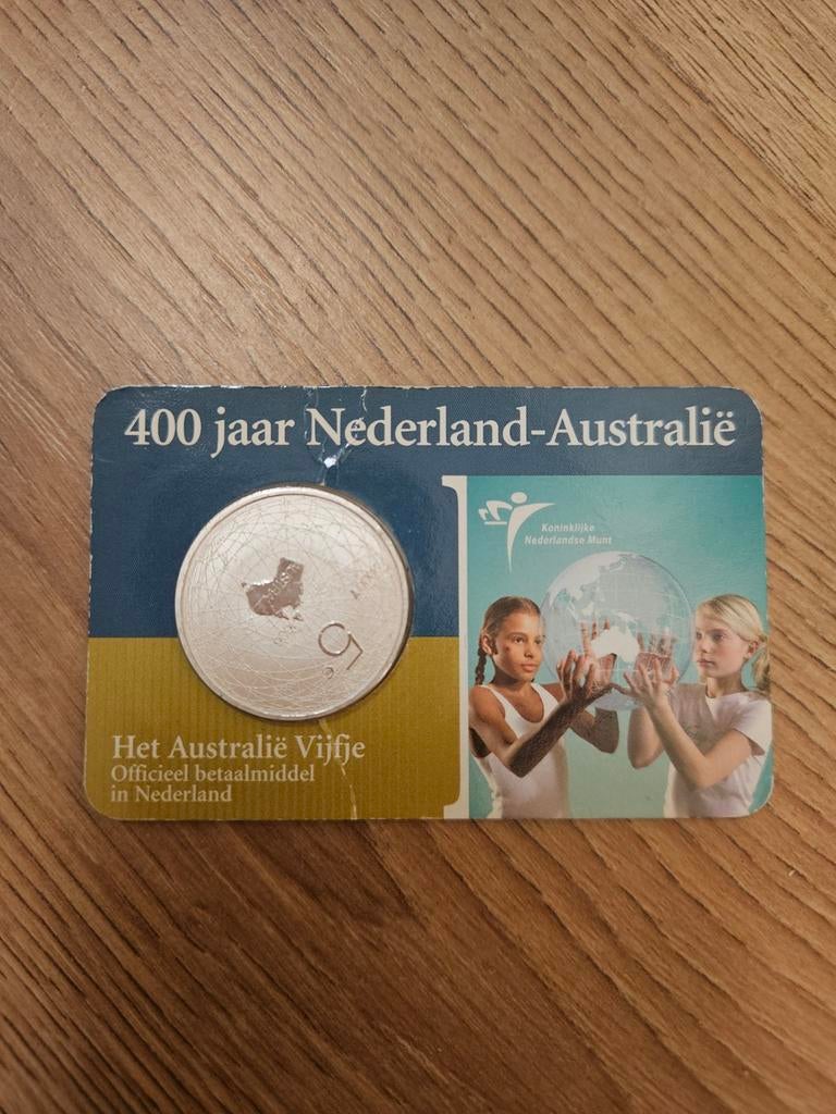 Zilveren 5 euro munt 400 jaar Nederland-Australië, Ophalen of Verzenden