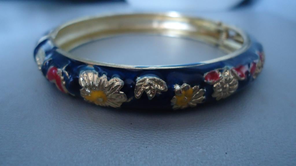 goud geaderde blauw cloisonné armband, Verzenden, Zo goed als nieuw, Goud, Overige materialen