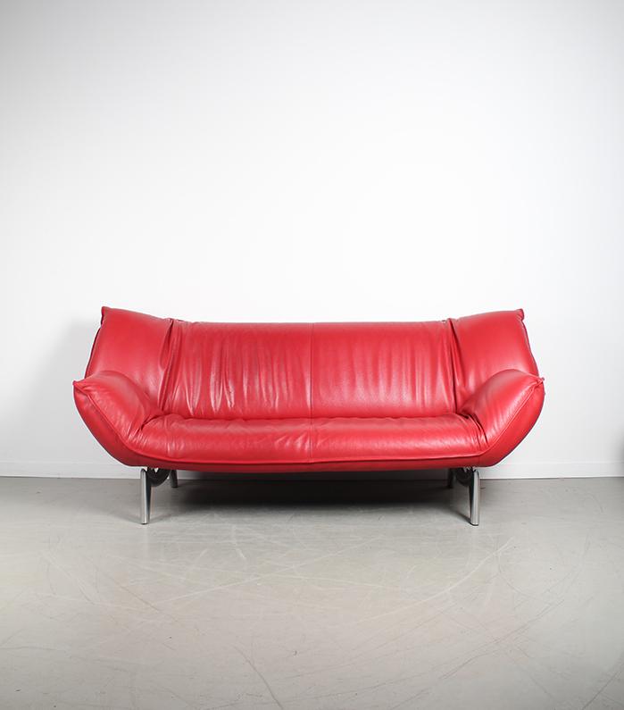ACTIE!! 1x Leolux Tango 3-zits/223cm Bank Rood Leer – Chroom