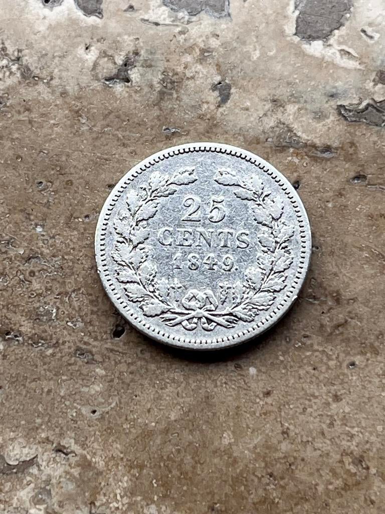 25 cent 1849 Willem III, zeldzaam , mooie kwaliteit, Postzegels en Munten, Munten | Nederland, Koning Willem III, Zilver, 25 cent