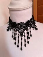 Victoriaanse Kanten Choker met Kraaltjes - Zwart, Overige materialen, Verstelbaar, Zwart, Nieuw