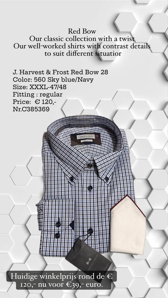 Harvest & Frost Red Bow 28 Sky Blue/Navy Size XXXL Overhemd, Kleding | Heren, Overhemden, Ophalen of Verzenden, Nieuw, Blauw, Overige halswijdtes