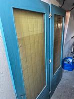 Set van 2 vintage binnendeuren met geel glas, Doe-het-zelf en Verbouw, Deuren en Horren, Ophalen, Gebruikt, 80 tot 100 cm, Binnendeur