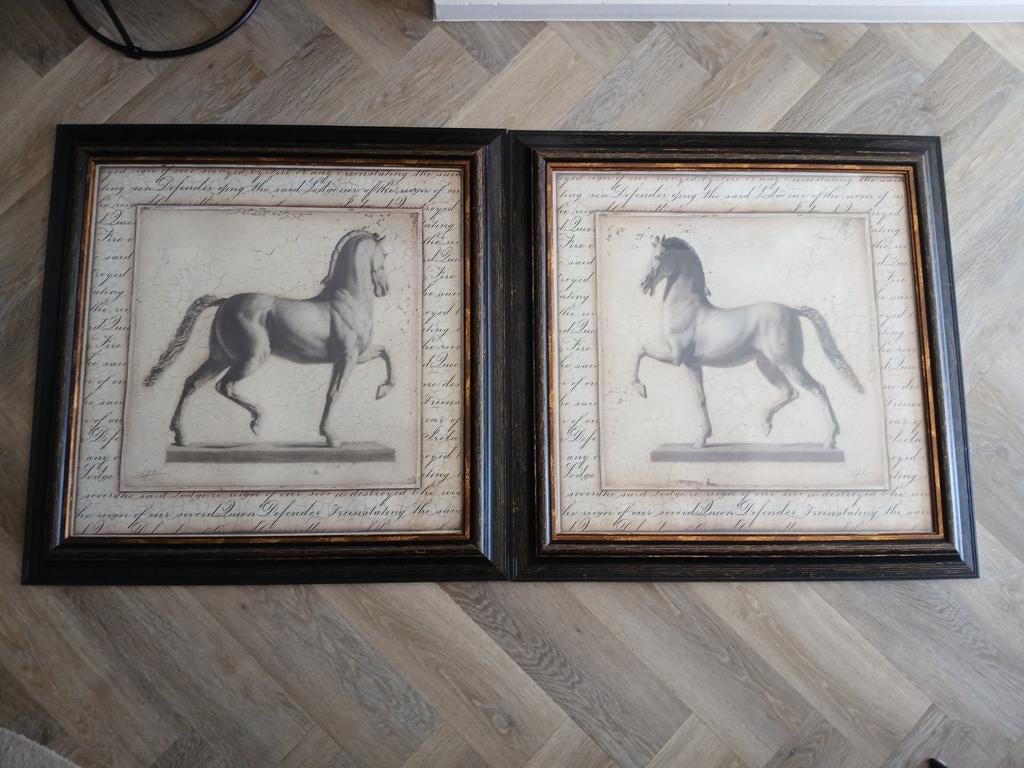 Twee ingelijste paardenprints, Ophalen of Verzenden
