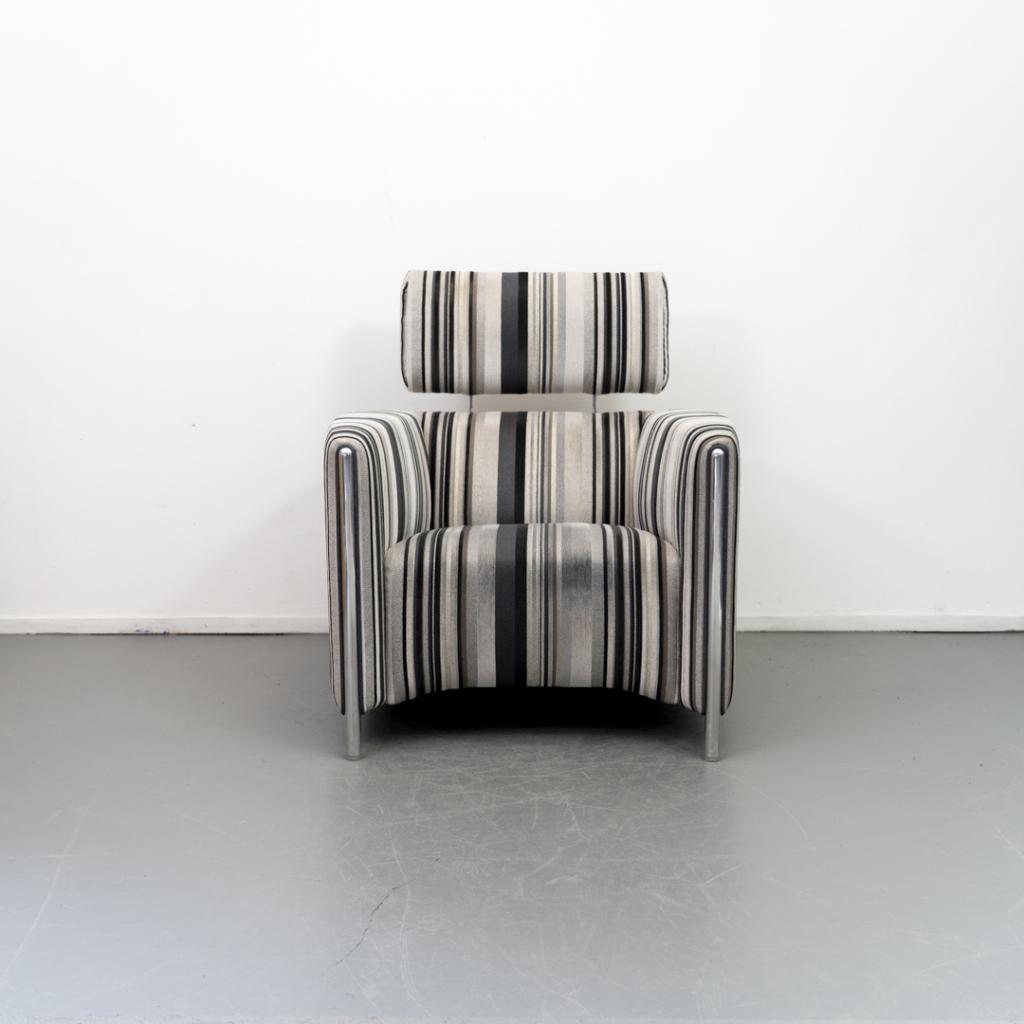 1x Leolux Goncharov Fauteuil Gestreepte Stof - Gepolijst, Niet ingevuld, Minder dan 75 cm, Niet ingevuld, Leer
