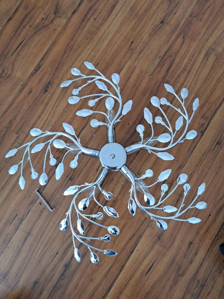 Moderne plafondlamp met kristallen bladeren, Ophalen, Zo goed als nieuw, Glas, Modern, Elegant, Kristal