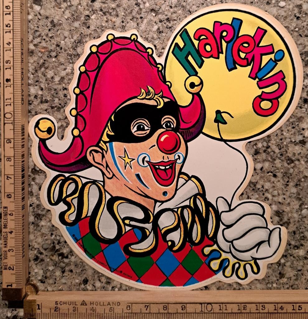 Grote vintage sticker Clown Herlekino clown Harlekijn, Verzamelen, Ophalen of Verzenden, Zo goed als nieuw, Overige typen