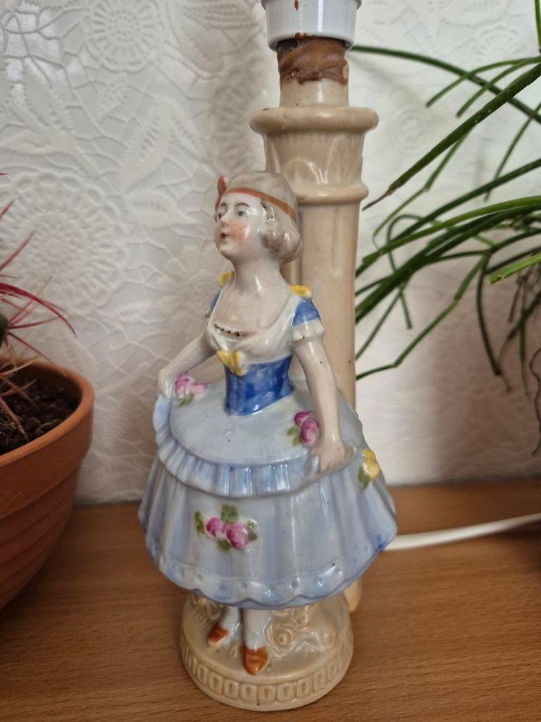 Vintage half doll rel. porselein beeldje meisje boudoir lamp, Ophalen of Verzenden
