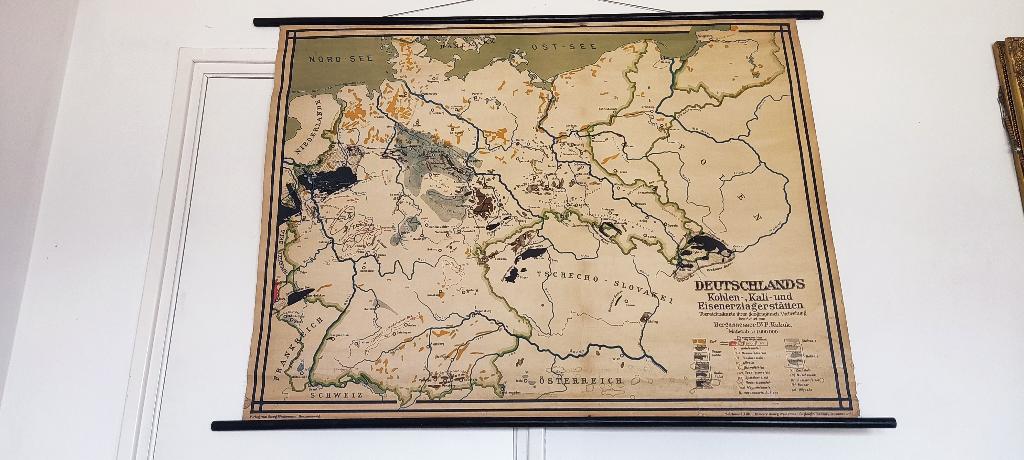 Landkaart ertsproductie en lederen mijn werkers helm 1920, Boeken, Atlassen en Landkaarten, Gelezen, Landkaart, Duitsland, 1800 tot 2000