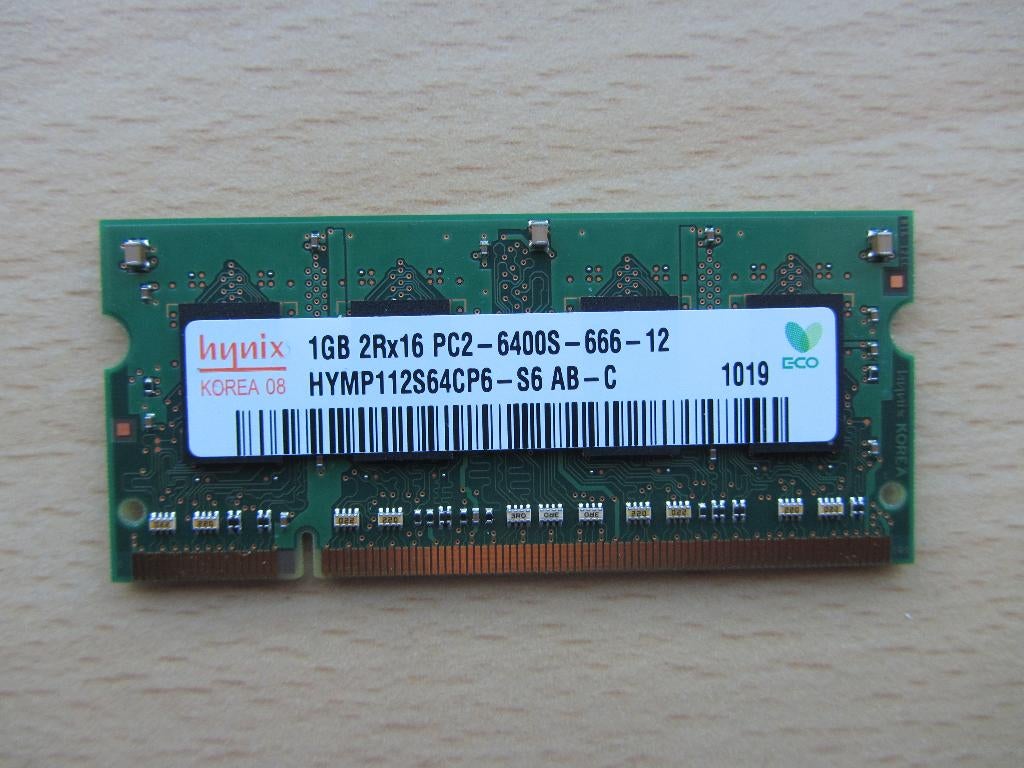 Hynix 1GB PC2-6400 DDR2-800MHz non-ECC Unbuffered 200-Pin, Computers en Software, RAM geheugen, 1 GB of minder, Ophalen of Verzenden