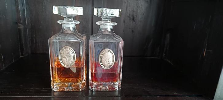 2 kristallen karaffen met zilver, Antiek en Kunst, Antiek | Glas en Kristal, Ophalen