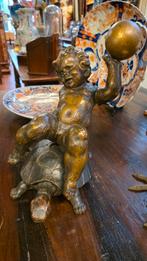 19e eeuwse lindenhouten Putto op Schildpad, Ophalen of Verzenden