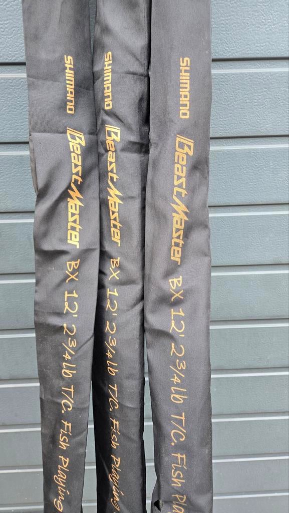 3 x Shimano Beastmaster 12 ft 275lb, Ophalen, Zo goed als nieuw, Werphengel