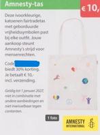 Amnesty-tas 30% kortingscode, Tickets en Kaartjes, Kortingen en Cadeaubonnen, Eén persoon, Kortingsbon, Warenhuis- of Winkelbon