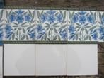 16 stuks antieke wandtegels met bloem in blauw/groen tinten, Ophalen