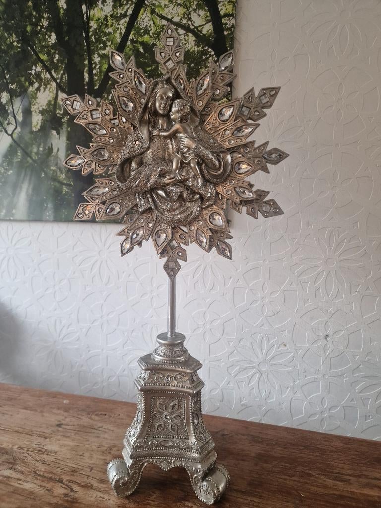 Groot zilverkleurig beeld van Maria en Jezus, Antiek en Kunst, Ophalen of Verzenden