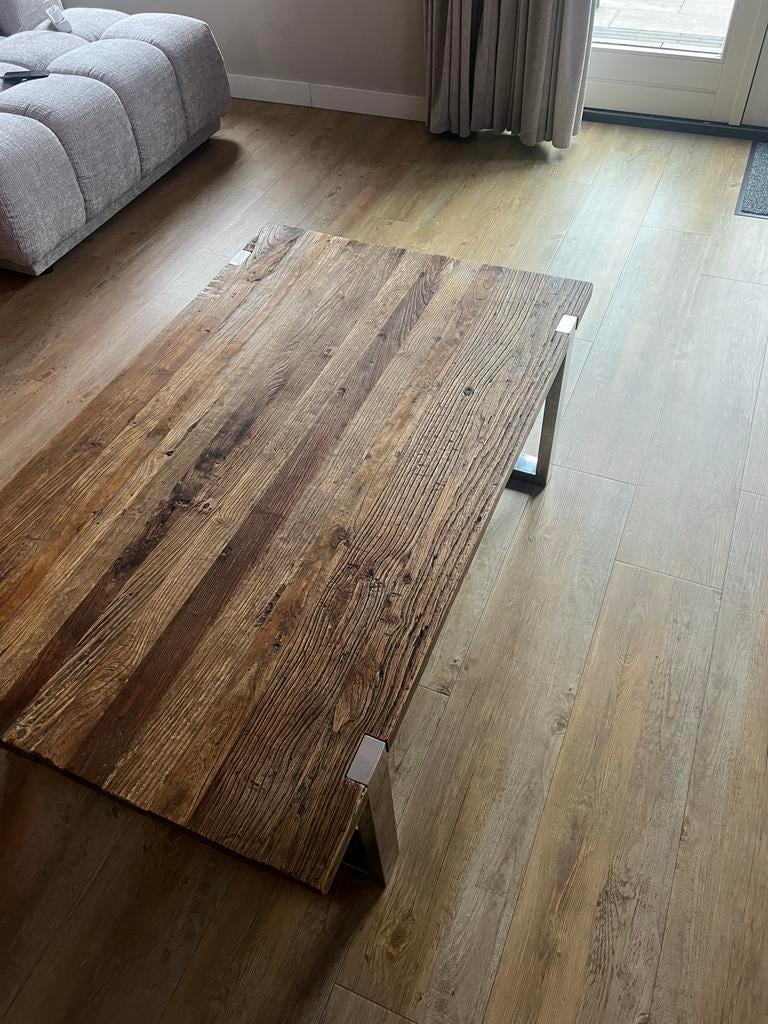 Richmond Salontafel - Houten blad, zilveren poten (130x80x45, Huis en Inrichting, Tafels | Salontafels, Ophalen, Gebruikt, 100 tot 150 cm