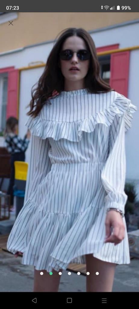 Mooie gestreepte jurk uit Oekraïne -  Maat XS/S, Wit, Ophalen of Verzenden, Zo goed als nieuw, Maat 36 (S)
