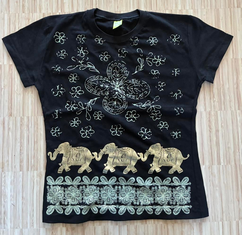 Nieuw dames t shirt met prachtige olifanten in goudkleur, Zwart, Ophalen of Verzenden, Zo goed als nieuw, Korte mouw