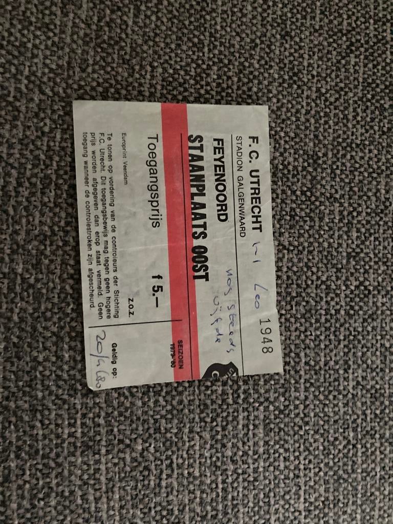TICKET FC UTRECHT-FEYENOORD 79-80, Verzamelen, Sportartikelen en Voetbal, Ophalen of Verzenden, Zo goed als nieuw, F.C. Utrecht