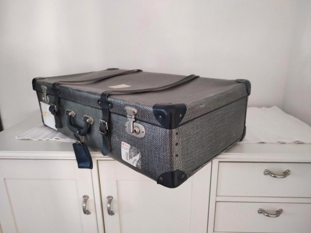 K411 VINTAGE zwarte jaren 50 koffer van geperst karton, Overige materialen, Gebruikt, -, -