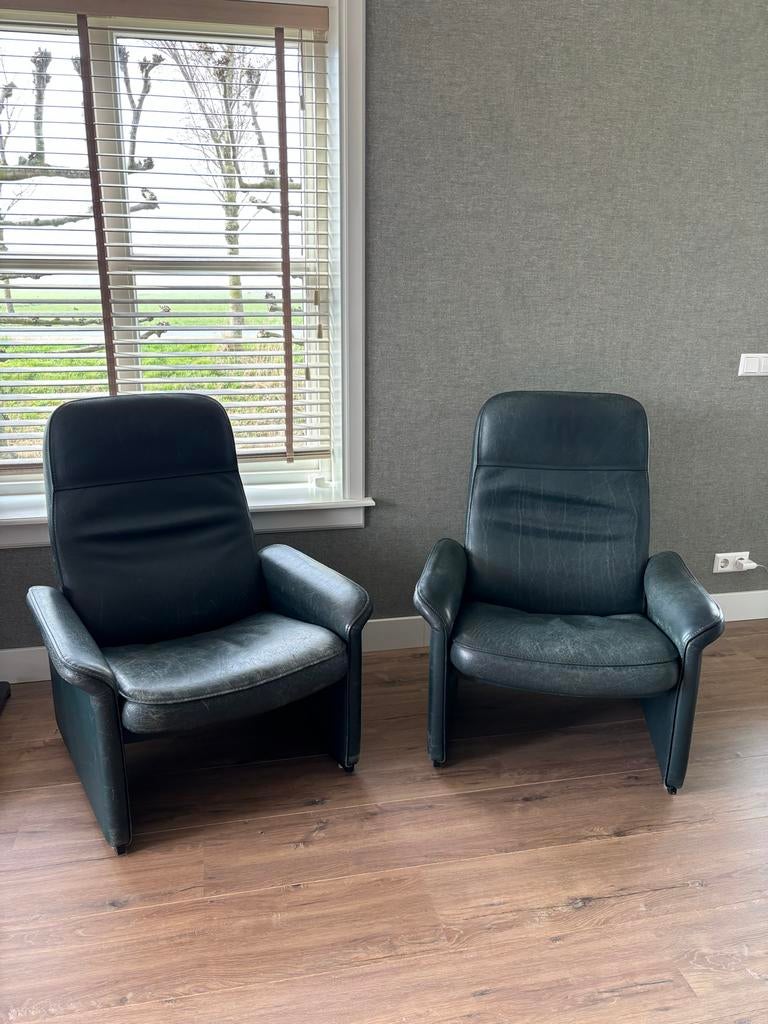 Leolux relaxfauteuils groen vintage, Huis en Inrichting, Fauteuils, Ophalen, Gebruikt, Leer, 75 tot 100 cm