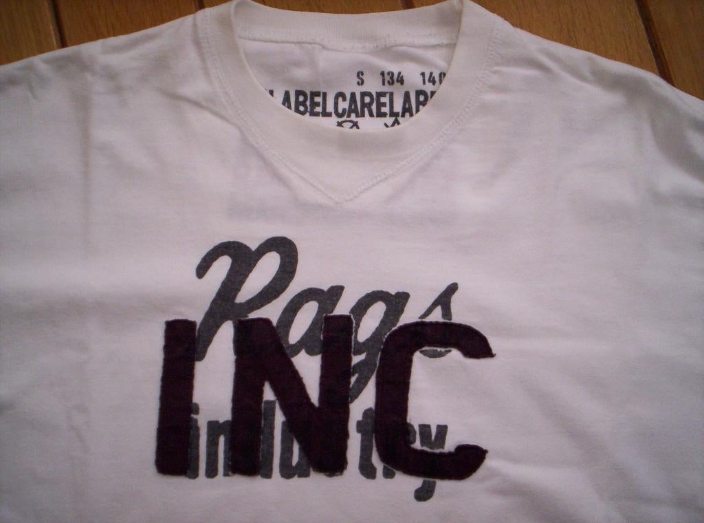 RAGS Industry t- shirt wit zwarte text maat 134 - 140, Kinderen en Baby's, Kinderkleding | Maat 134, Rags, Ophalen of Verzenden