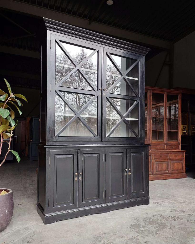 Chique zwarte Buffetkast | Vitrinekast | Servieskast #9564, Huis en Inrichting, Kasten | Vitrinekasten, Niet ingevuld, 200 cm of meer