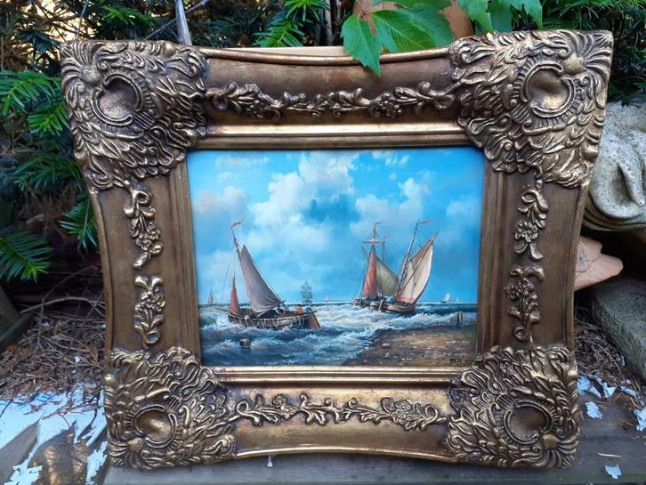 Schilderij op Paneel in Barokke Sierlijst - Gesigneerd, Antiek en Kunst, Kunst | Schilderijen | Klassiek, Ophalen of Verzenden
