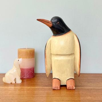 vintage PINGUIN beeld hout antiek brocante object 21cm groot beschikbaar voor biedingen