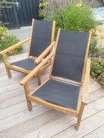 2 eucalyptus houten tuinstoelen met Kussens - Goede Staat, Ophalen, Gebruikt, Hout