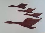 Retro vintage Teakhouten Wandvogels set van 4 vogels eenden, Ophalen of Verzenden, Gebruikt