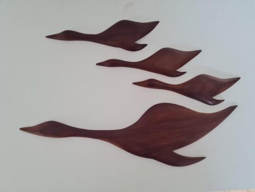 Retro vintage Teakhouten Wandvogels set van 4 vogels eenden, Huis en Inrichting, Woonaccessoires | Wanddecoraties, Gebruikt, Ophalen of Verzenden