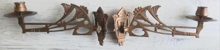 2 Rood koperen jugendstil dubbele piano/wandkandelaars, Antiek en Kunst, Antiek | Kandelaars, Koper of Brons, Ophalen of Verzenden