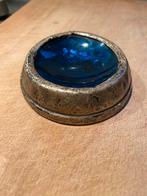 Antiek Zilveren Sieradenbakje met Blauw Glas op zilverfolie, Ophalen of Verzenden, Zilver
