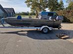Aluminium plat bodem met motor en trailer, Watersport en Boten, Gebruikt, Aluminium, Ophalen of Verzenden, 3 tot 6 meter